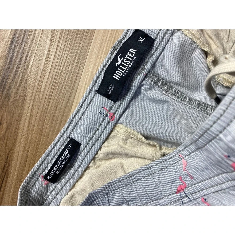 Hollister Beach Prep Jogger Shorts XL Mens Blue Pink Flamingo Print 7
